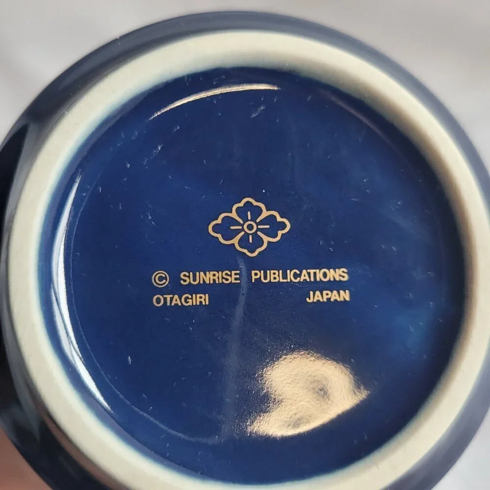 Vintage Otagiri Sunrise Publications Blue ceramic Dolphin Mug Coffee Cup Japan
